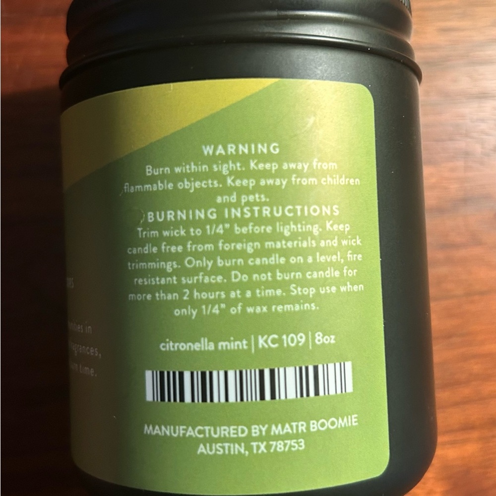 NEW Kandu Citronella Mint 8oz. candle. First photo is stock. Item is brand new. - Picture 5 of 6